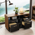 ModernMate 4 Drawer File Cabinet, Wood Filing Cabinet for Home Office with Lock, Power Strip, Storage Shelves, Home Office Lateral File Storage Fits A4/Letter Size, Black Walnut