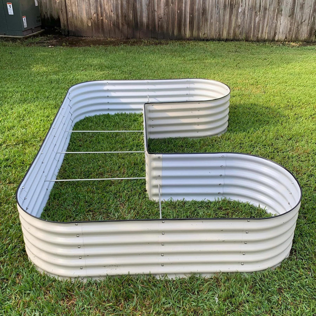17" Tall U-Shape Raised Garden Bed Metal Raised Planter Bed for Vegetables Flowers Ground Planter Box, Standard Size, Modern Gray