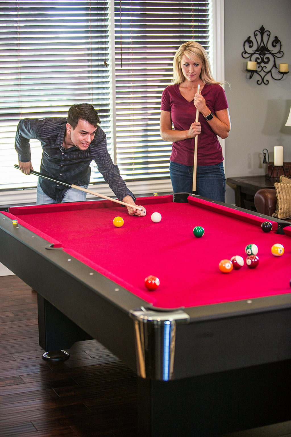Mizerak Donovan II 8' Billiard Table with 2 Cues, Set of Billiard Balls, Triangle Brush and 2 Chalk