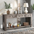 Brisca Solid Wood Console Sofa Table with 4 Drawers and Tabletop,Bottom Shelf for Entryway Hallway or Living Room,Space Saving,Easy to Assemble,Gray Wash,63" L×14" W×30" H