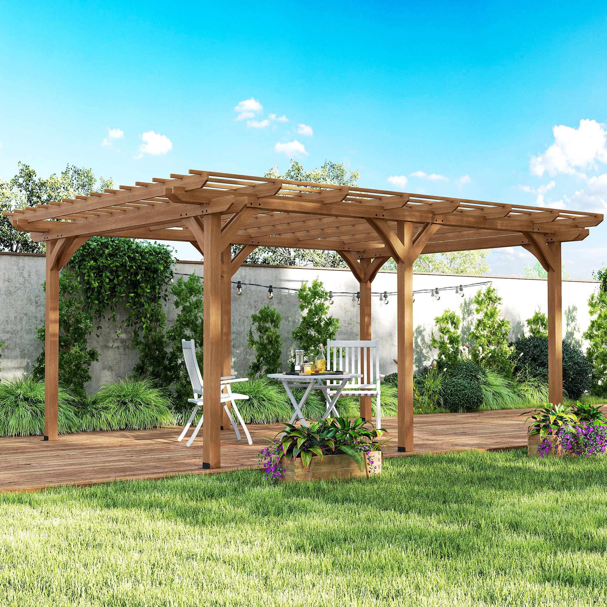 Outsunny 12' x 16' Outdoor Pergola, Wood Gazebo Grape Trellis with Stable Structure for Climbing Plant Support, Garden, Patio, Backyard, Deck, Brown
