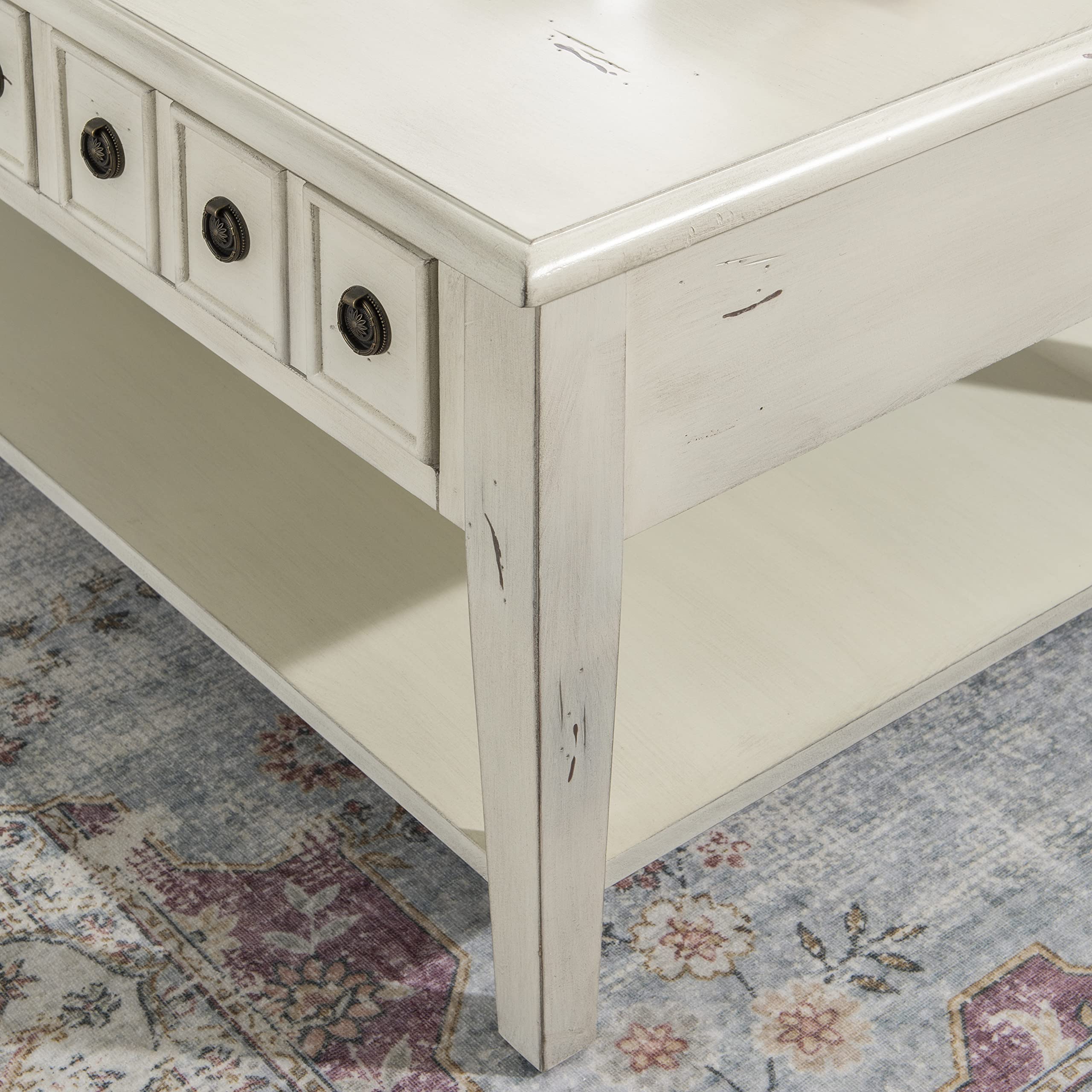 Powell Kelly Cream Coffee Table with Three Pull Thru Drawers and Open Shelf