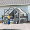 KEIKI 110" Large Outdoor Cat Enclosure for Multiple Cats, Weatherproof Wooden Catio with 7 Platforms, 2 Resting Boxes, 2 Bridges & Canopy, Secure Outdoor Cat House, Gray