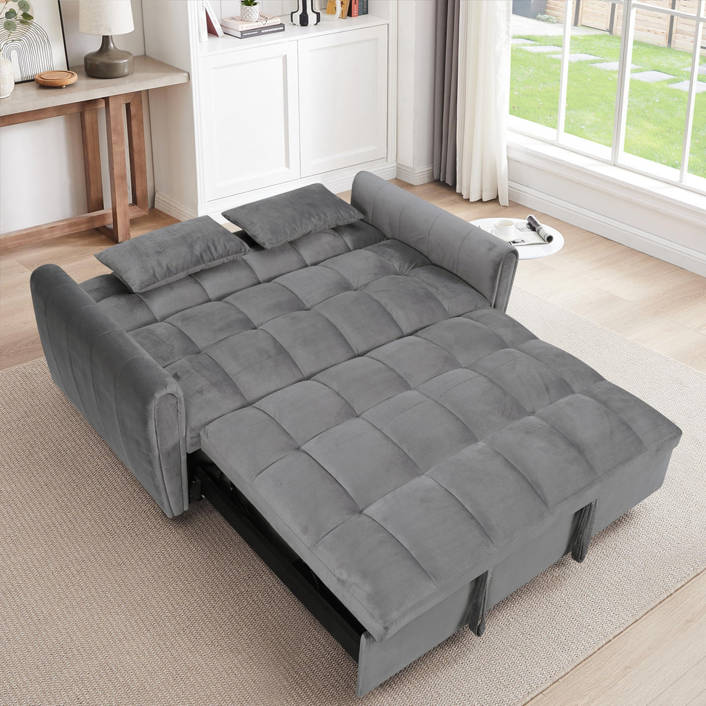 KEIKI 65" 3-in-1 Convertible Sofa Bed, Foldable Futon Couch with Adjustable Backrest & Pillows, Modern Velvet Sleeper Sofa for Living Room, Apartment, Small Space Furniture, Compact Guest Bed