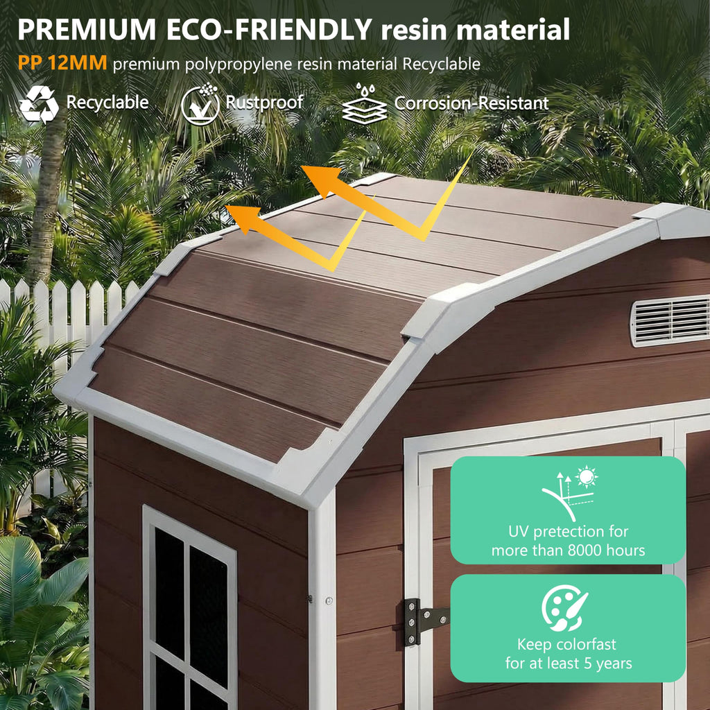 6x4.5 ft Resin Storage Shed with Floor, Weatherproof Outdoor Garden Shed, Plastic Tool Storage Shed with Double Doors for Backyard, Patio, Lawn, Bike