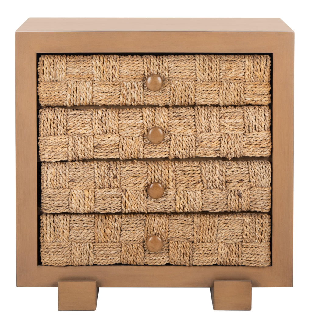 SAFAVIEH Couture Collection Rosario Natural/Dark Brown Woven 4-Drawer Accent Table Nightstand (Fully Assembled)