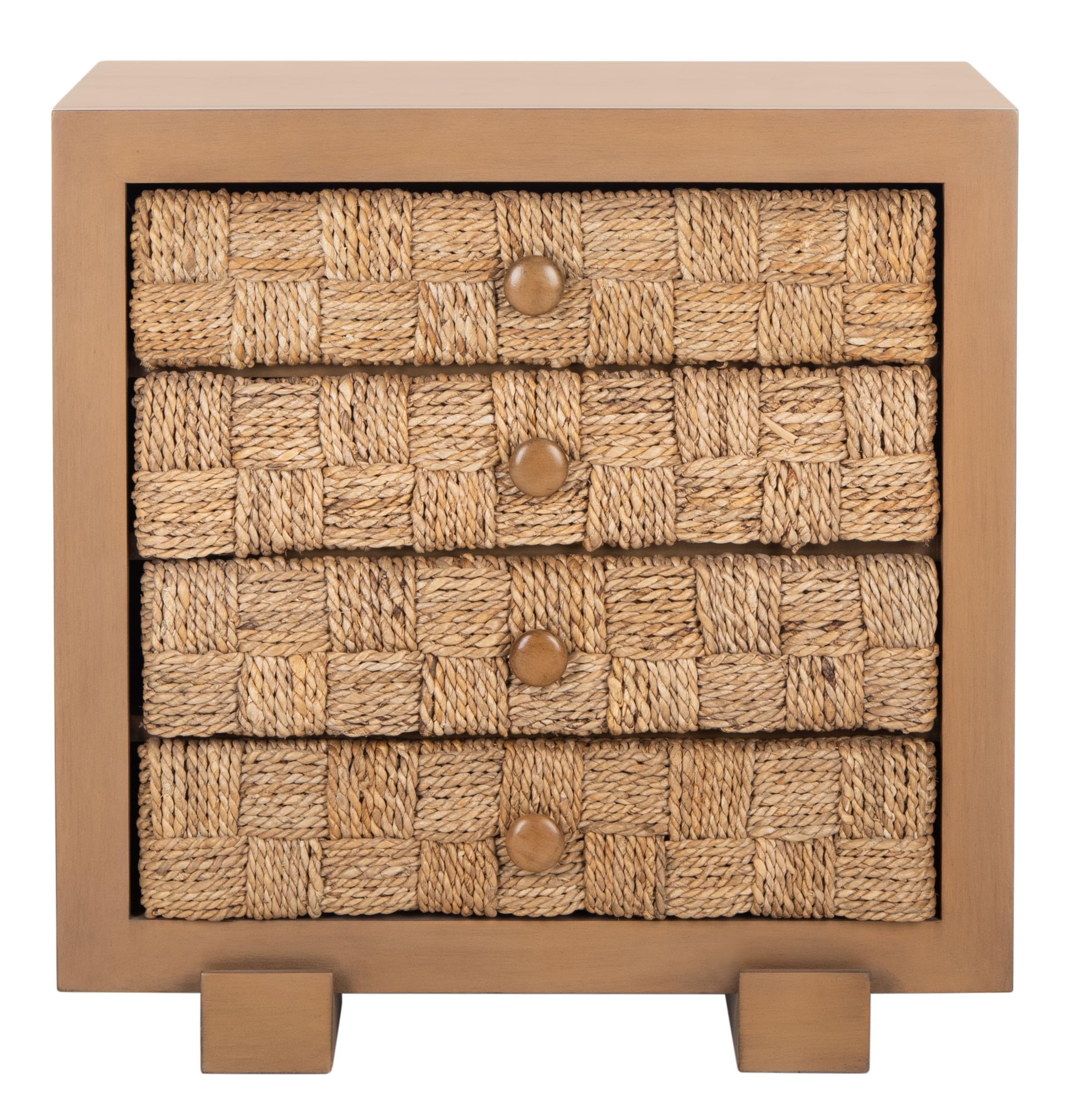 SAFAVIEH Couture Collection Rosario Natural/Dark Brown Woven 4-Drawer Accent Table Nightstand (Fully Assembled)