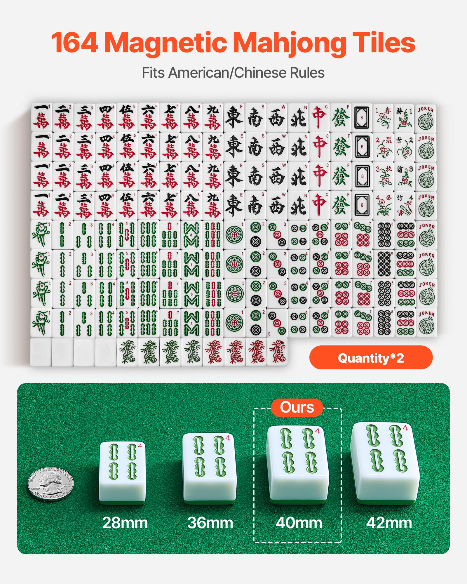 VEVOR Automatic Mahjong Table with Wheels, 2 Sets of 40 mm Tiles (164 Pcs), Roller Coaster Style Mahjong-Table, Foldable and Automatic Shuffler, for Home, Outdoor Leisure & Gifts for Mahjong Players