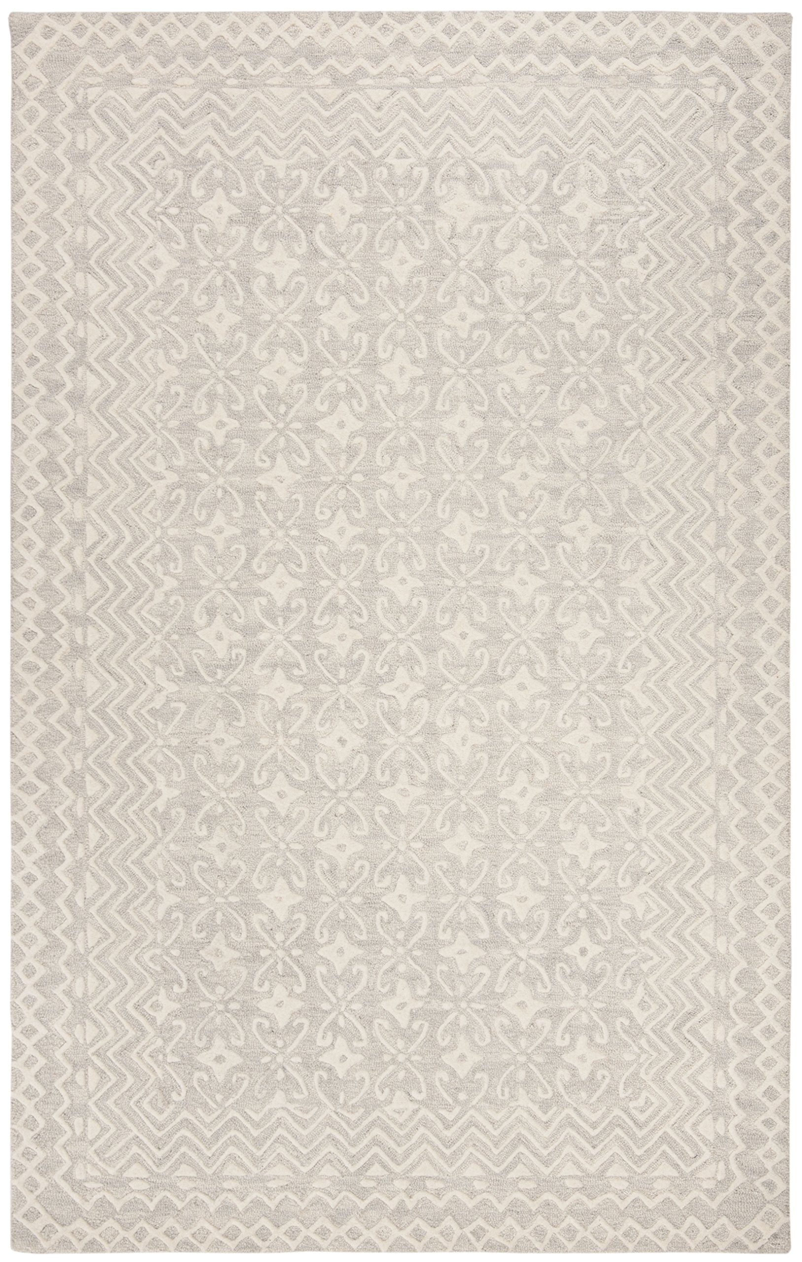 SAFAVIEH Blossom Collection Area Rug - 6' x 9', Grey & Ivory, Handmade Wool, Ideal for High Traffic Areas in Living Room, Bedroom (BLM114F)