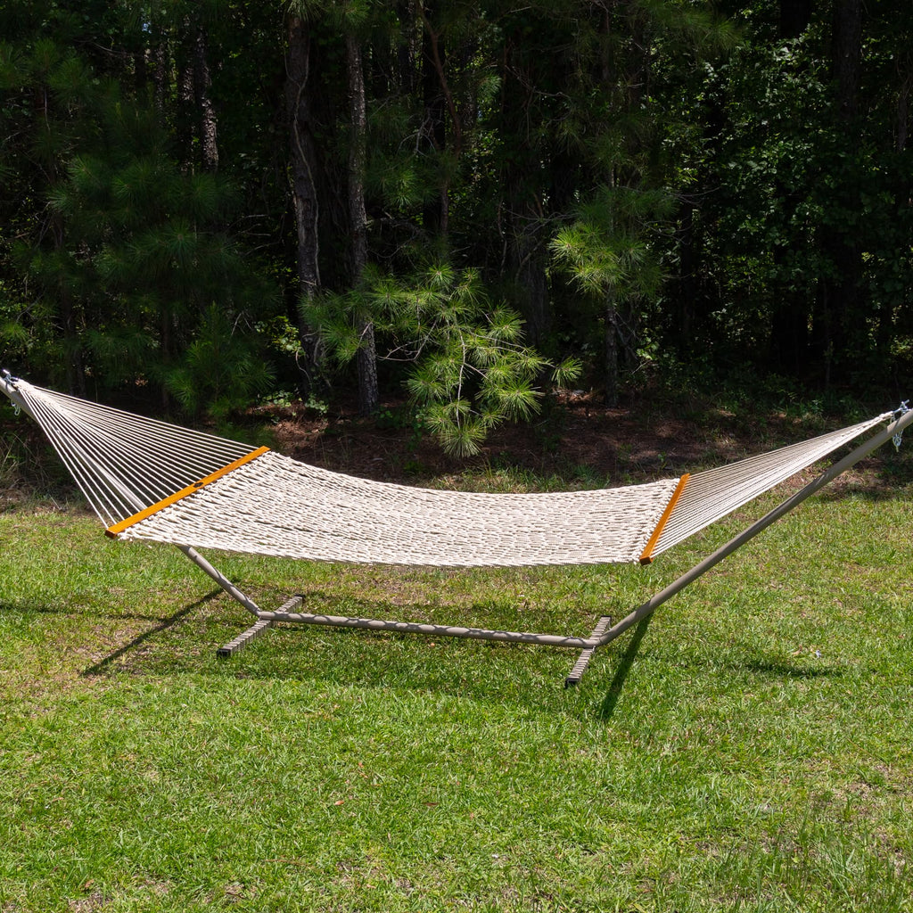 Original Pawleys Island Deluxe Oatmeal DuraCord Rope Hammock – 13 ft. x 60 in., 2-Person, 450 lb Capacity, Oak Spreader Bar, Zinc-Plated Hardware, Handcrafted in the USA