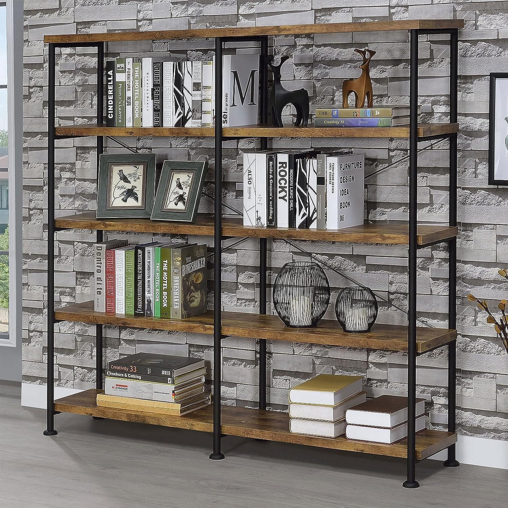5-Tier Bookcase - Stylish Display Shelf for Home Decor & Books - Weathered Gray 4 Tier/Nutmeg & Black