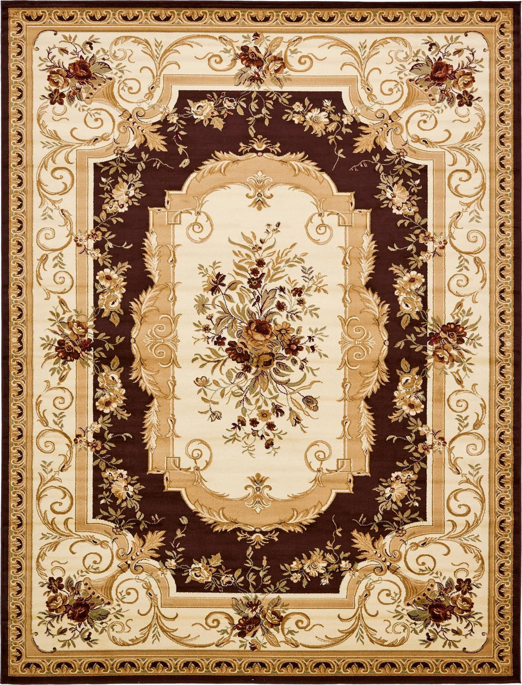 Unique Loom Versailles Collection Traditional Classic Floral Motif Area Rug (10' 0 x 13' 0 Rectangular, Brown/ Ivory)