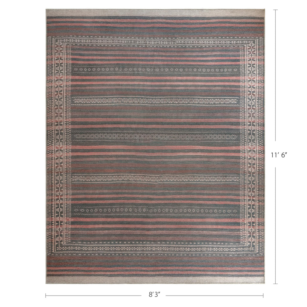 KNOTTING MATTERS Vibe Stripe 8’3” x 11’6” Area Rug – Sand, Charcoal & Clay Heritage Flatweave, Low-Pile – Easy Clean Area Rug – Perfect for Living Room, Dining Room, Bedroom – Pet & Kid Friendly