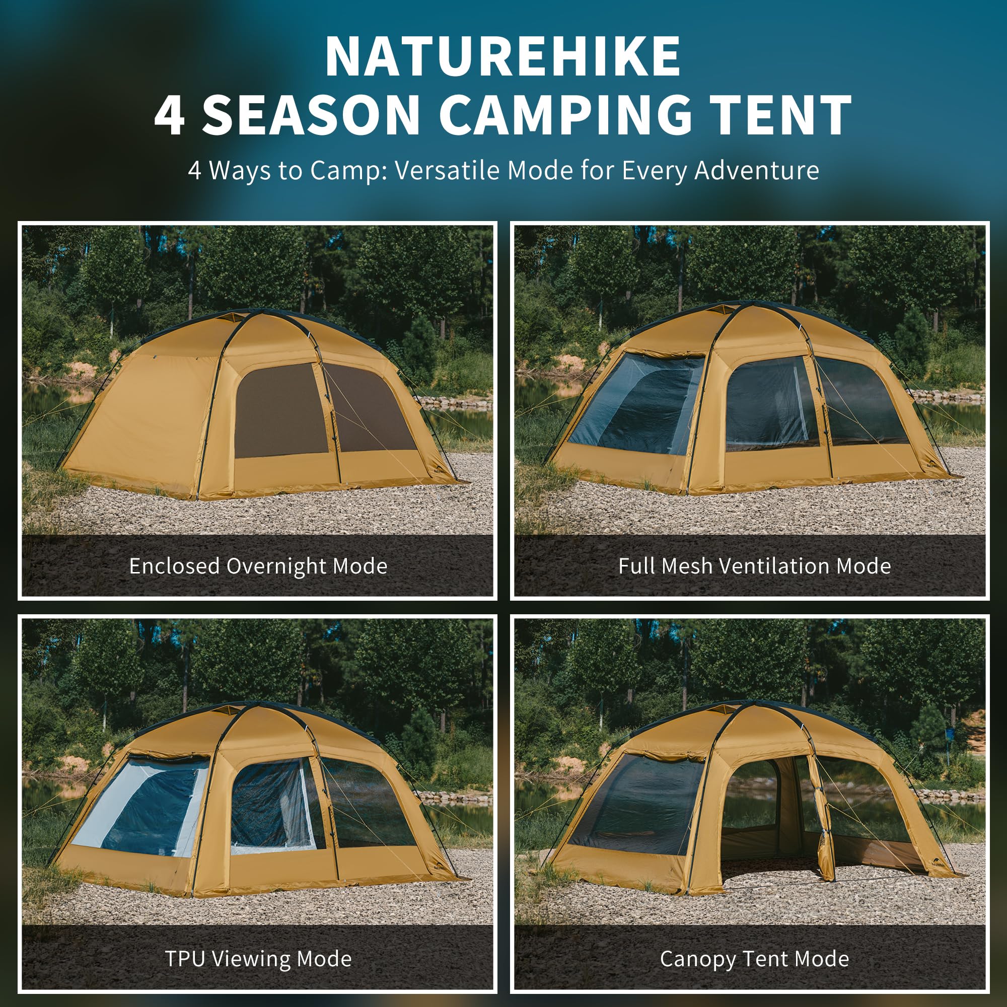 Naturehike Dune Hot Tent with Stove Jack,Double Layer 4 Season Tent,Waterproof 2-4 Person Tents for Camping