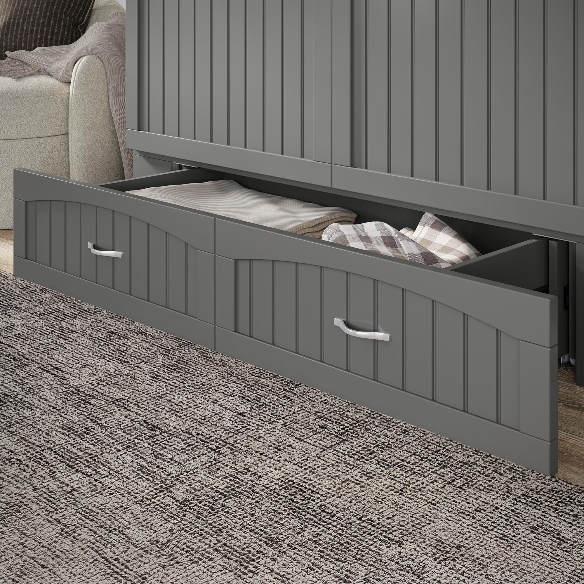 AFI, Aspen Mid-Century Modern Queen Solid Wood Murphy Bed Chest with Mattress in Grey