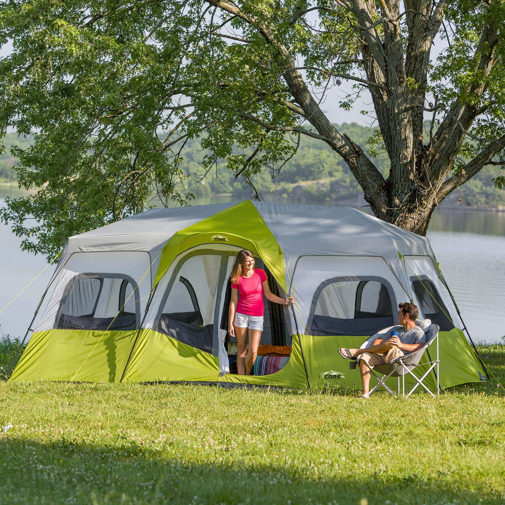 CORE 12 Person Instant Cabin Tent | Large 3 Room Family Pop Up Tent for 2 Minute Camp Setup | Included Storage Pockets for Camping Accessories