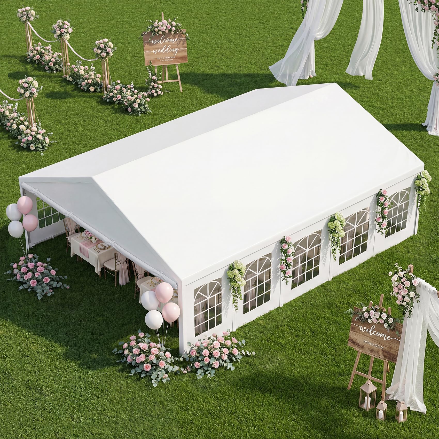 ADRERIC 16x32 Party Tent Heavy Duty White Canopy Large Outdoor Event Shelter with Removable Sidewalls, Waterproof Gazebo for Wedding, Backyard, Parties