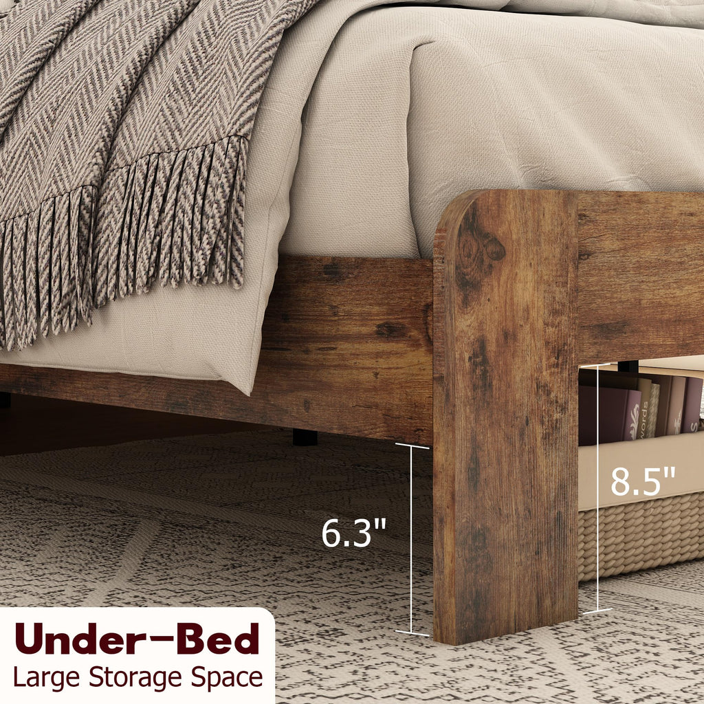 KEIKI Bed Frame King Size, Wood Platform Bed Frame with Storage LED Light Headboard and 2 USB, Noise Free, No Box Spring Needed and Easy Assembly Tool, Large Under Bed Storage, Dark Brown