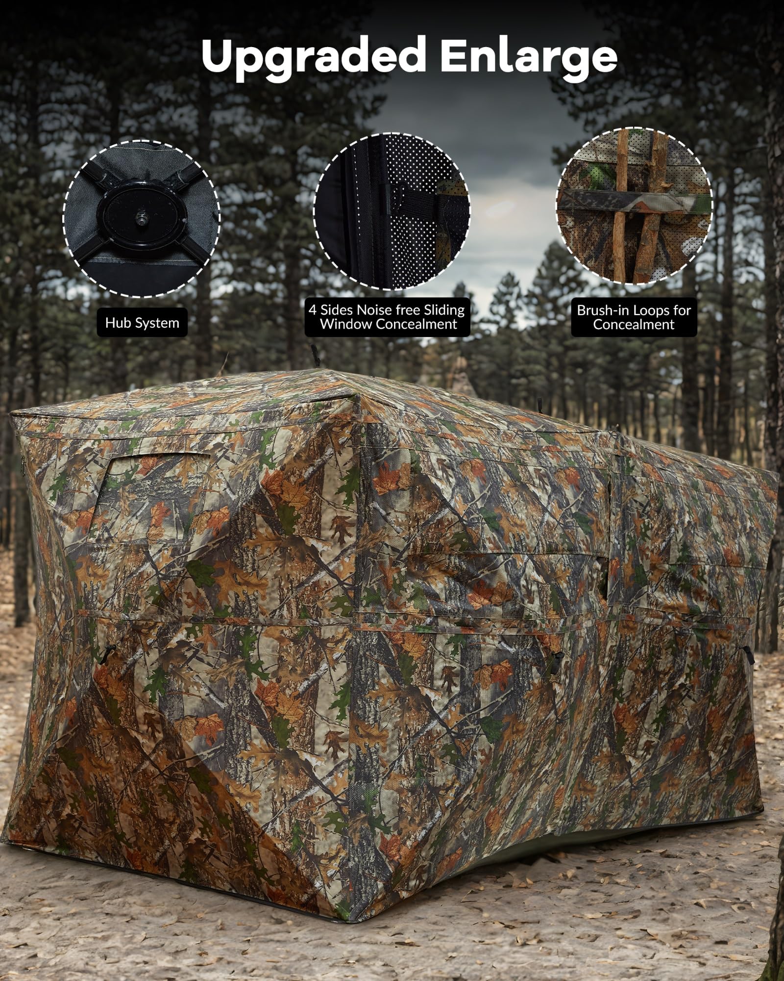 GarveeLife Portable Pop-Up Hunting Blind - 270° See-Through Windows & Silent Door, Waterproof Lightweight Camouflage Tent for Deer Turkey Hunting