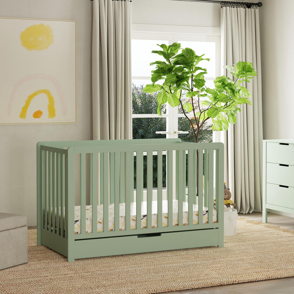 Carter's by Davinci Colby 4-in-1 Convertible Crib with Trundle Drawer in Light Sage, Greenguard Gold Certified, Undercrib Storage