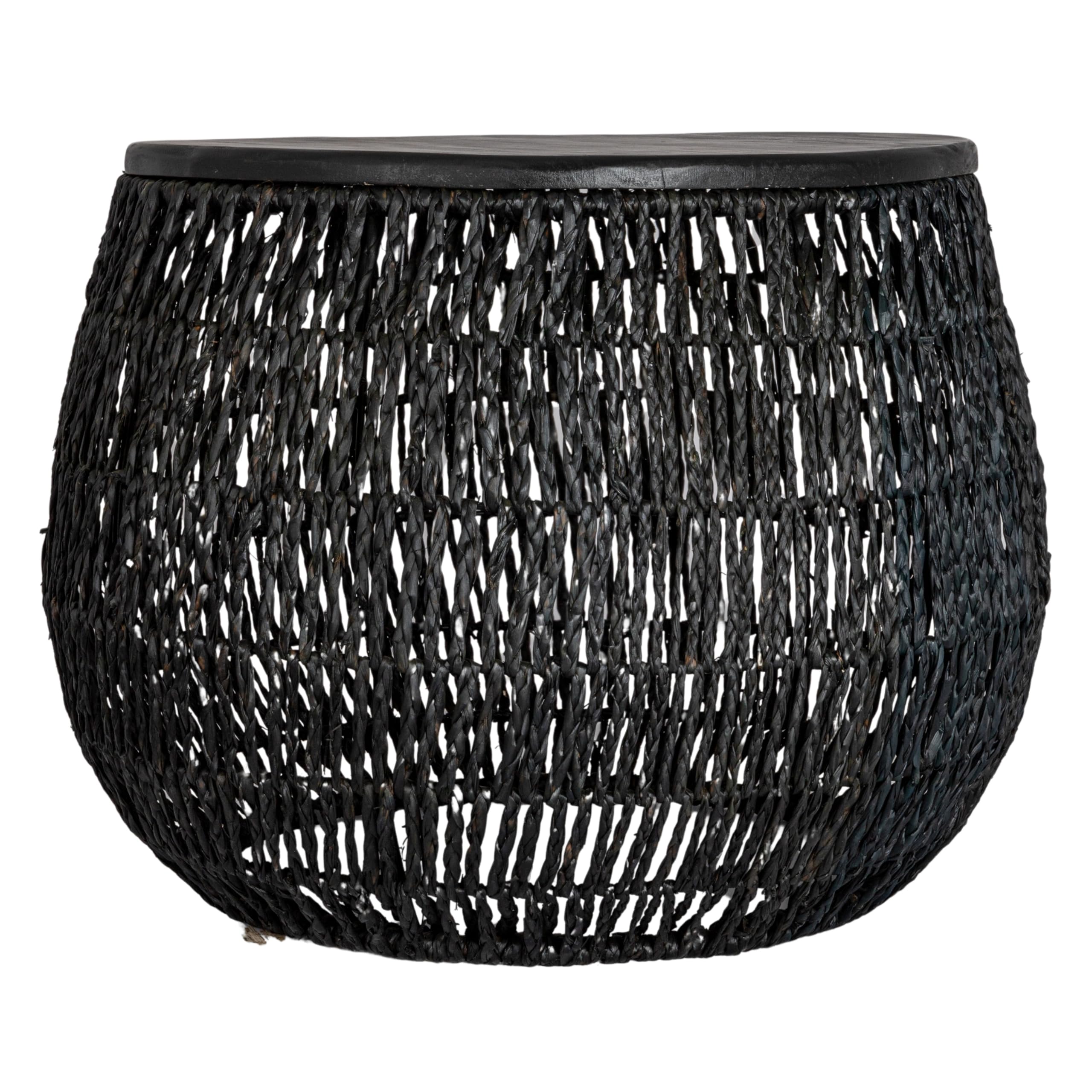 Bloomingville Hand-Woven Seagrass and Pine Wood Round Side Table, Black