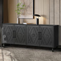 Favfurish Carved Flower Door Large Storage Cabinet,4 Doors Symmetrical Design,with Metal Handle Suitable,Adjustable Shelf,for Sleeping Room,Living Room,Kitchen,Entryway,Black