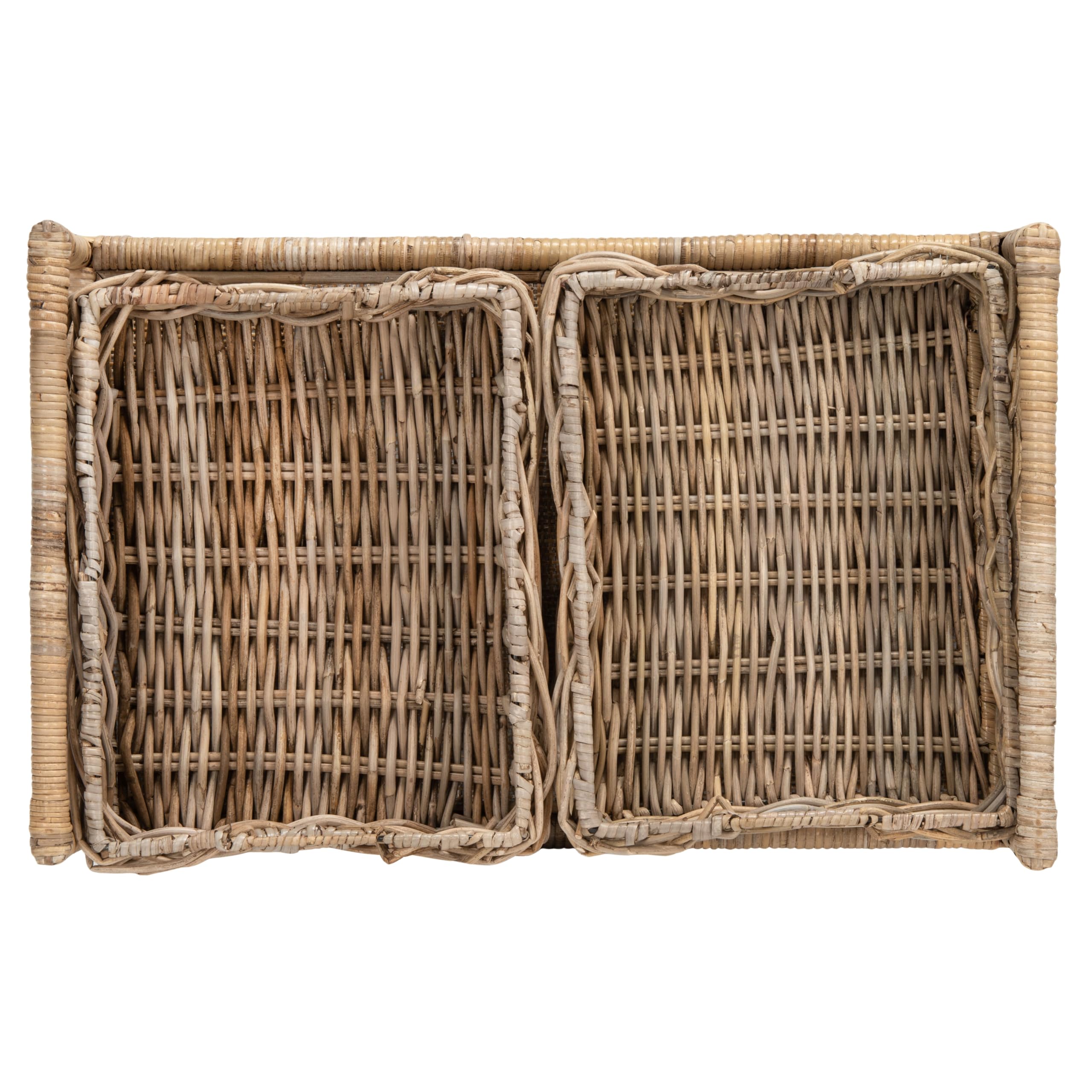 Safavieh Home Collection Ambrose BCT6500A Grey Wash and Antique Brass 2 Tier Rattan Bar Cart
