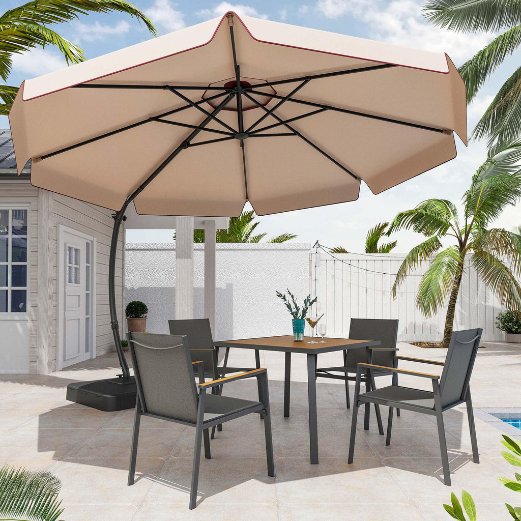 EO Living 11FT Cantilever Patio Umbrella with Base, 360° Rotation Offset Outdoor Umbrella, Heavy Duty Rust-Resistant, UV Protection Waterproof Shade for Backyard, Pool, Garden, Deck (Beige)