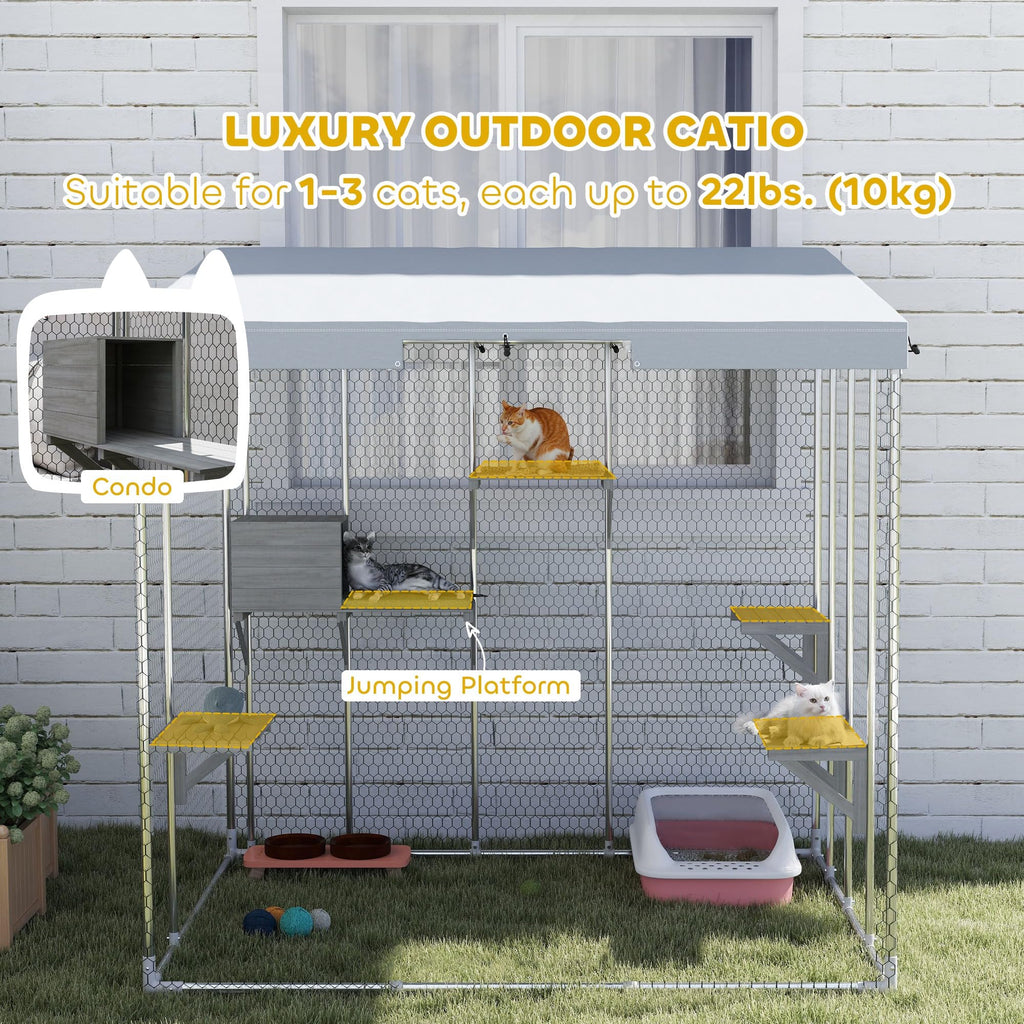 PawHut Catio Outdoor Cat Enclosure, 79" Large Walk-in Cat House with Waterproof Cover, Resting Box, 5 Jumping Platforms, Chicken Run Coop, Rabbit Hutch, Feral Cat Shelter Sloped Roof