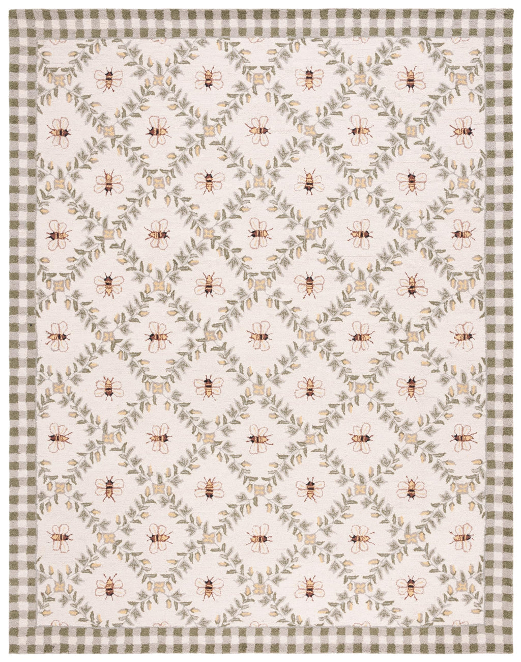 SAFAVIEH Chelsea Collection Area Rug - 10' x 14', Ivory & Green, French Country Trellis Design, Hand-Hooked Wool, Ideal for the Living Room, Bedroom, Dining Room (HK55A-10)