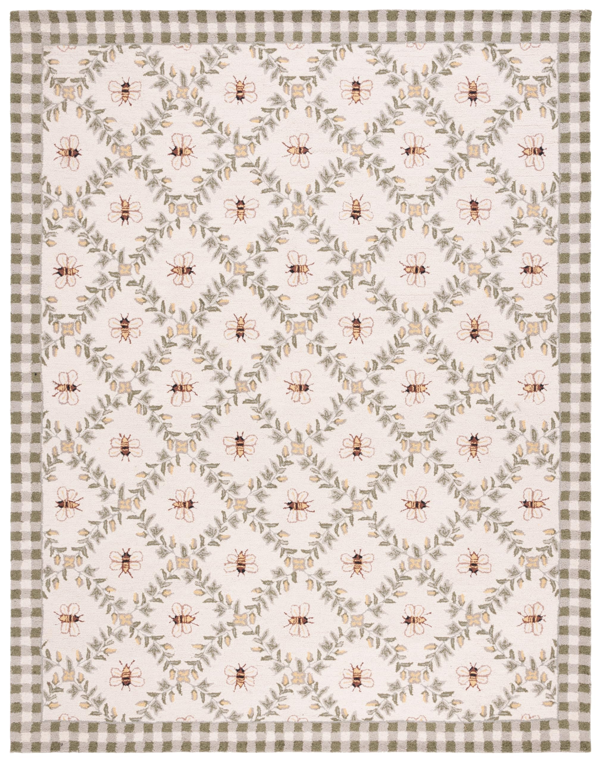 SAFAVIEH Chelsea Collection Area Rug - 10' x 14', Ivory & Green, French Country Trellis Design, Hand-Hooked Wool, Ideal for the Living Room, Bedroom, Dining Room (HK55A-10)