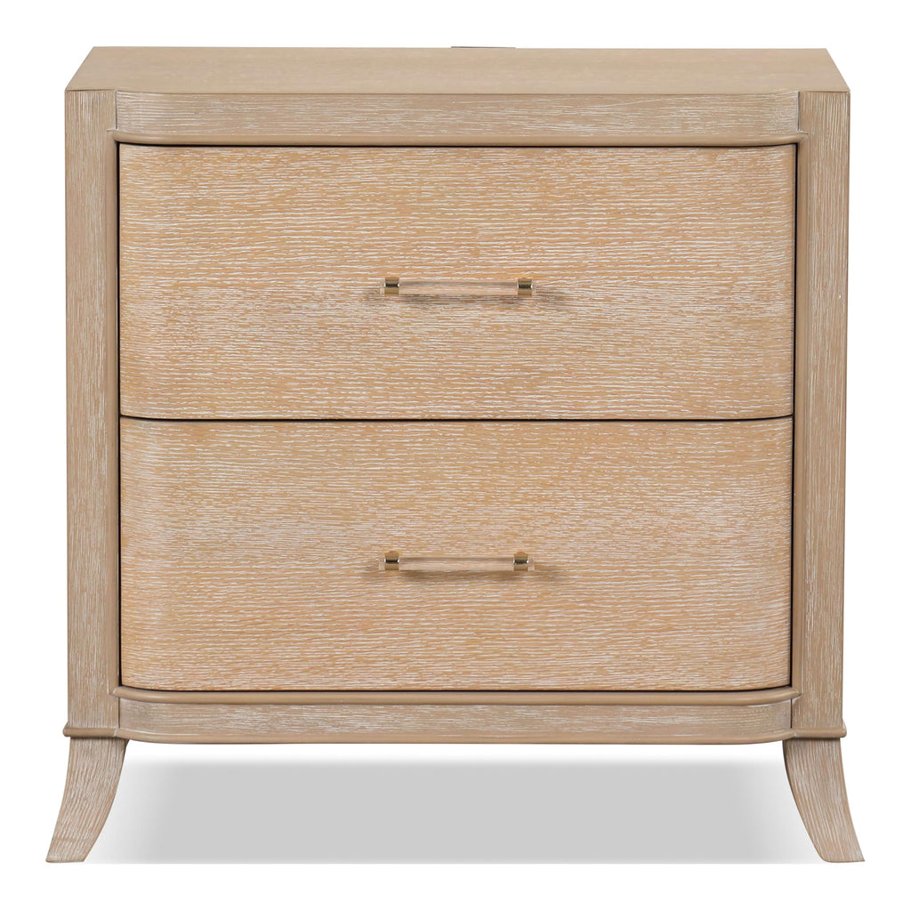 Furniture of America Saries Transitional Solid Wood 30-inch 2-Drawer Nightstand with Acrylic Hardware, Wooden Bedside Table, No Assembly for Bedroom, Guest Room, Space Saving, Natural Oak
