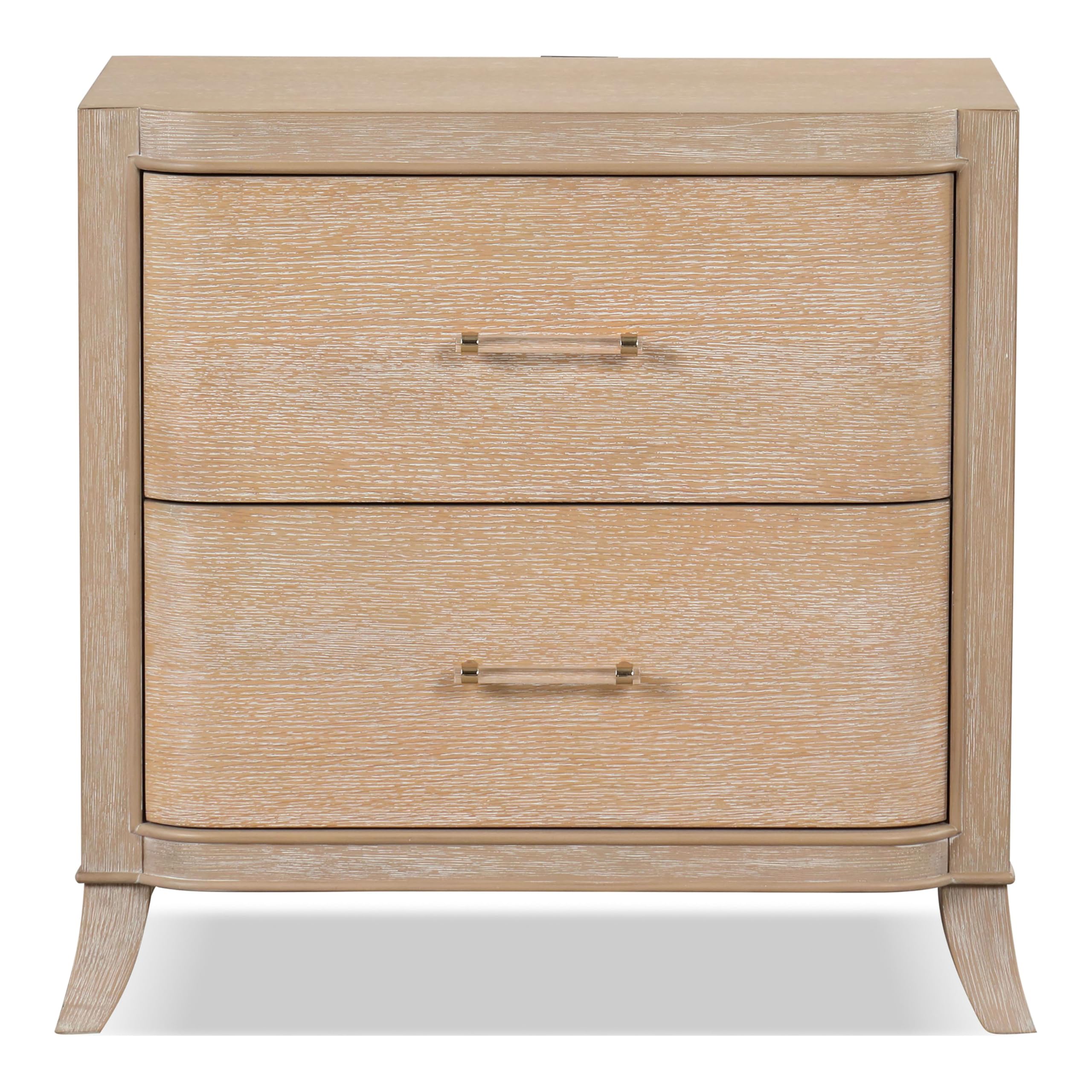 Furniture of America Saries Transitional Solid Wood 30-inch 2-Drawer Nightstand with Acrylic Hardware, Wooden Bedside Table, No Assembly for Bedroom, Guest Room, Space Saving, Natural Oak