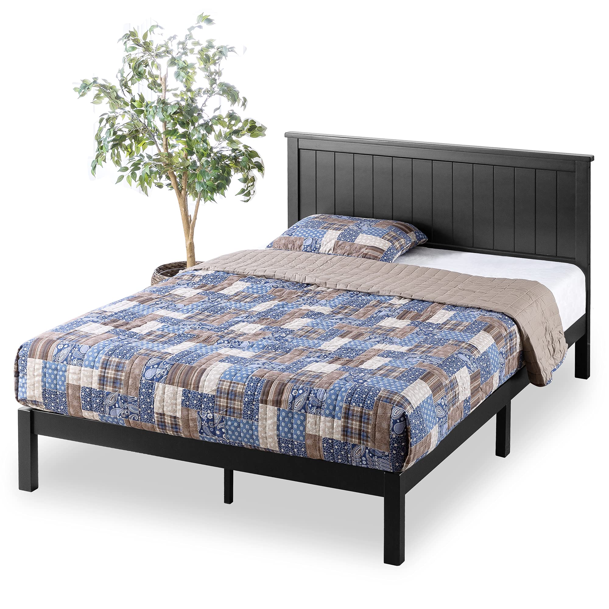 Zinus Santiago Wood Platform Bed Frame, Wood Slat Support, No Box Spring Needed, Easy Assembly, King, Black