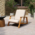Christopher Knight Home Smeb Lounge Chair Outdoor with Cushions, Acacia Wood Adirondack Chair, Slatted Design Side Chair, Extra Seating for Balcony Backyard Poolside Garden, Teak + Beige
