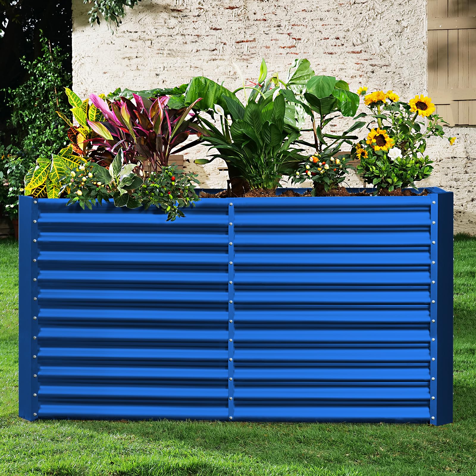 Land Guard 8x4x3ft Rectangular Galvanized Raised Garden Beds, Large-Capacity Metal Planter Box Outdoor, Durable Deep Raised Garden Bed 3ft Tall, Raised Beds for Gardening Vegetables, Royal Blue