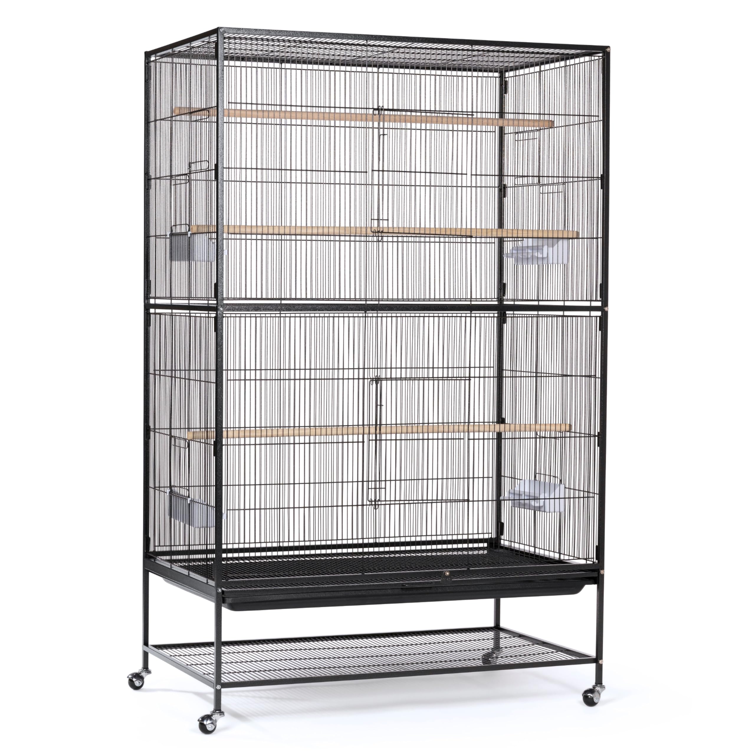 Prevue Hendryx Pet Products Wrought Iron Flight Cage - Big Rolling Bird Cage for Parakeets, Cockatiels, Conures, Lovebirds, Canaries, Finches, Parrotlets, & Caiques, 5 Ft - X-Large, Hammertone Black