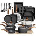 MAISON ARTS 30 Piece Pots and Pans Set Non Stick, Kitchen Cookware & Bakeware Sets with Nonstick Granite Coating, Baking Tray, Frying Pan and Saucepan, Black