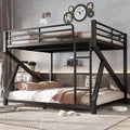 Bellemave Queen Over Queen Metal Bunk Bed,Low Profile Floor Bunk Bed Frame with Angled Ladder, Heavy Duty & Noise-Free Design for Kids, Teens & Adults, Black