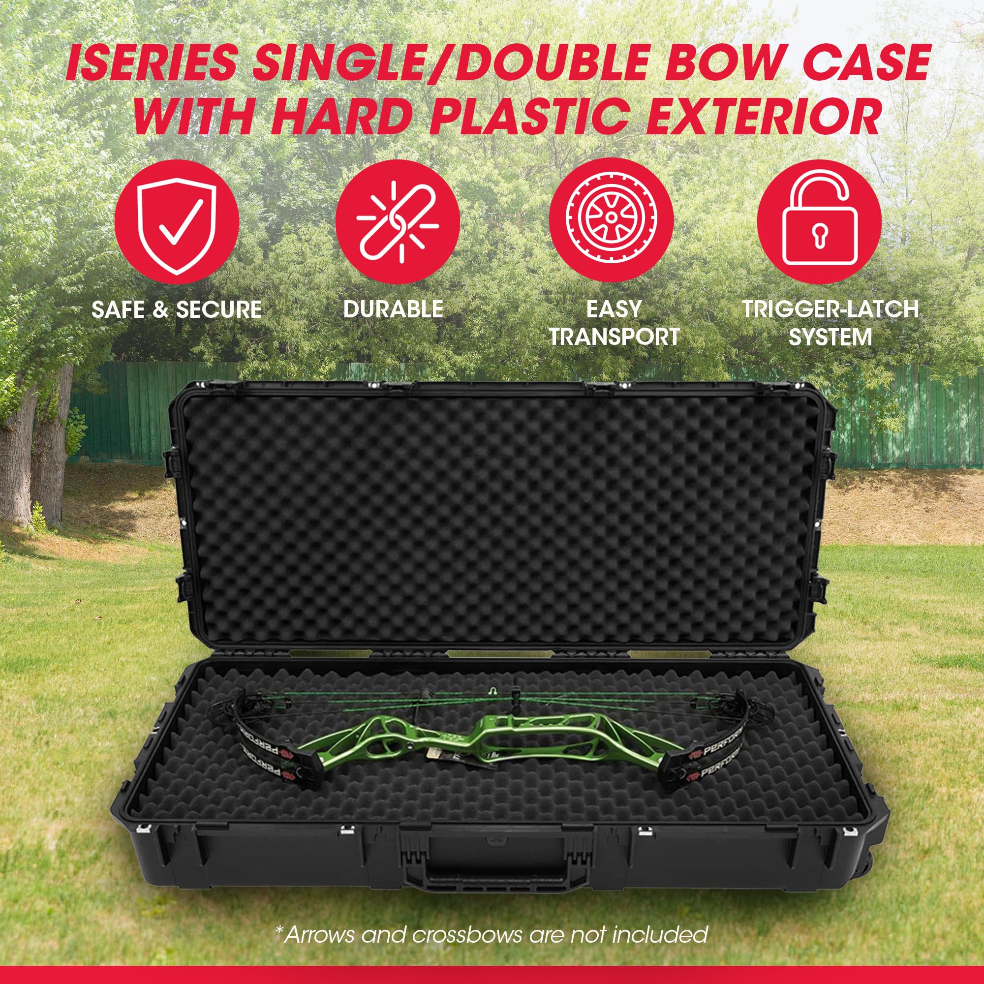 SKB Cases iSeries 4719-8 Ultimate Single or Double Bow Case, Hard Plastic Case for 44-Inch and 46-Inch Bows, Includes Trigger-Release Latch System