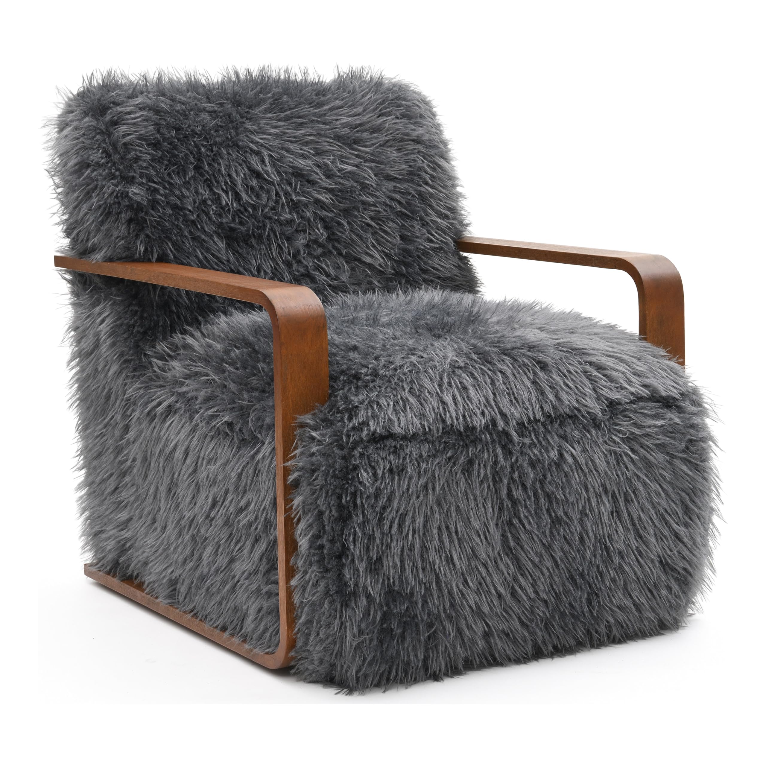 Furniture of America Ramos Modern Lounge Chair with Ultra Soft Faux Fur, Long-Haired Accent Sofa, Tight Seat and Back Single Couch, Fluffy Living Room Seating, No Assembly Needed, Charcoal Gray