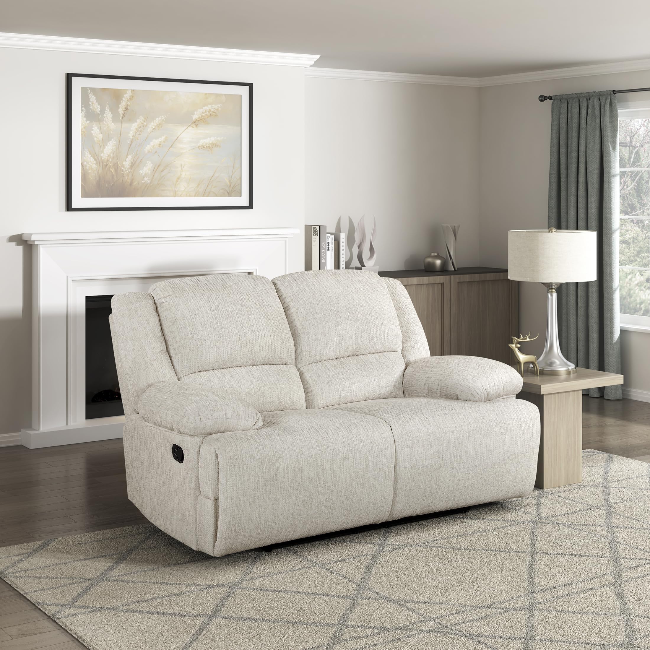 Lexicon Manual Double Reclining Loveseat, Textured Microfiber Wall Hugger Recliner Loveseat, Pillow Top Arms, 2 Seater Couch for Living Room/Theater Seating/Apartment, Easy Assembly, Vanilla Beige