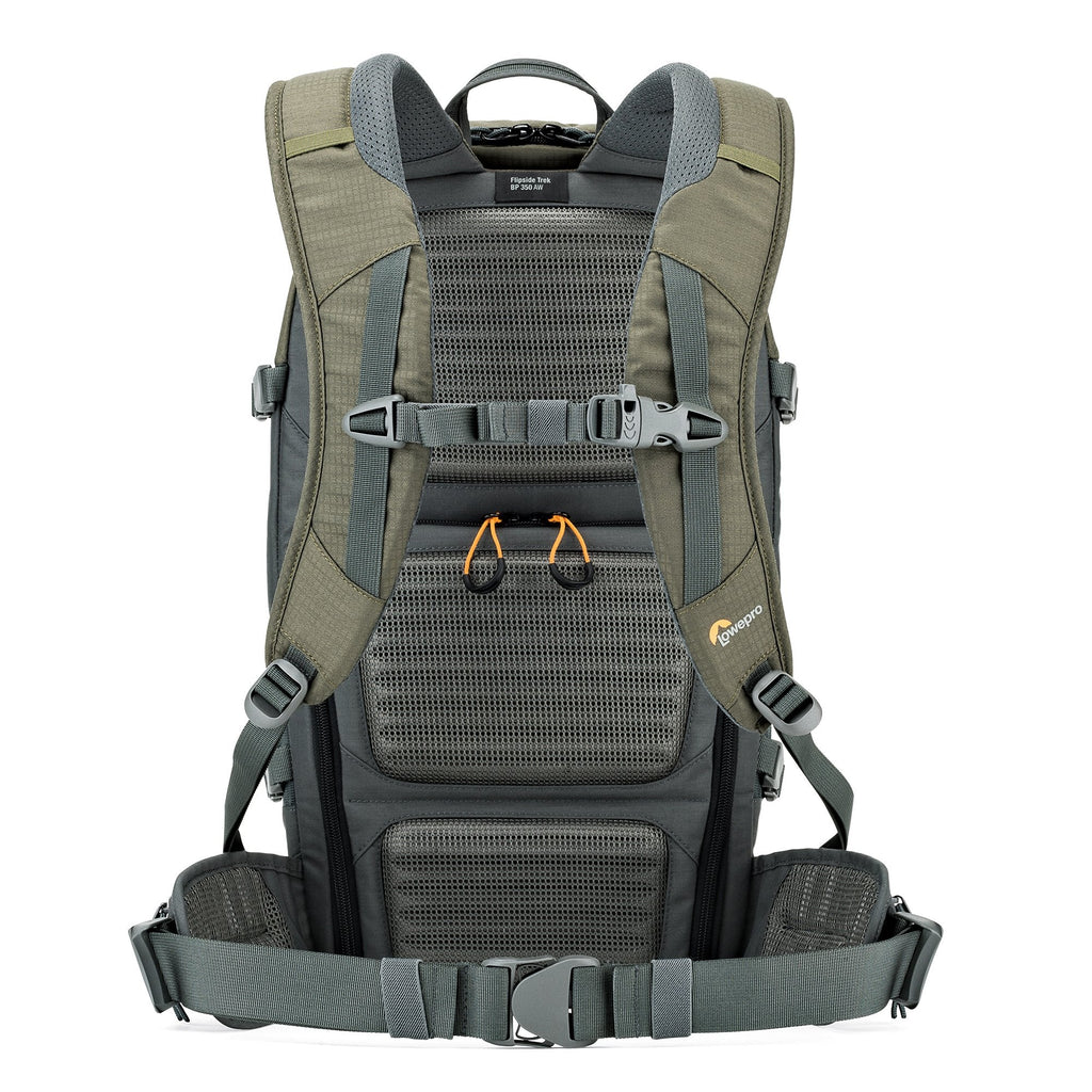 Lowepro LP37015-PWW, Flipside Trek BP 350 AW Backpack for Camera, Stores DSLR with Lens Attached, Extra Lenses, Tripod, 10 Inch Tablet Grey/Dark Green