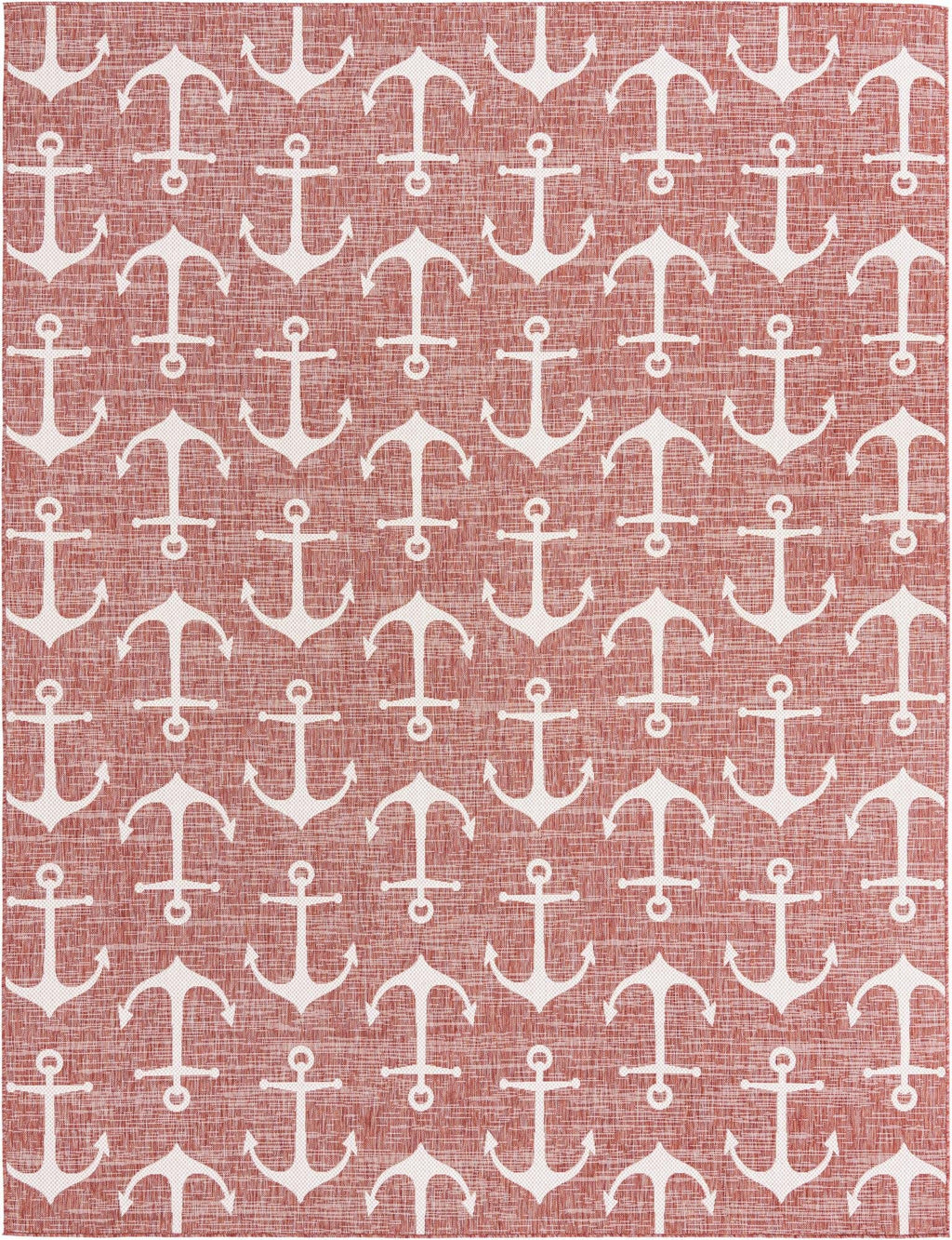 Unique Loom Outdoor Coastal Collection Area Rug - Ahoy (10' x 13' 1" Rectangle, Rust Red/ Ivory)