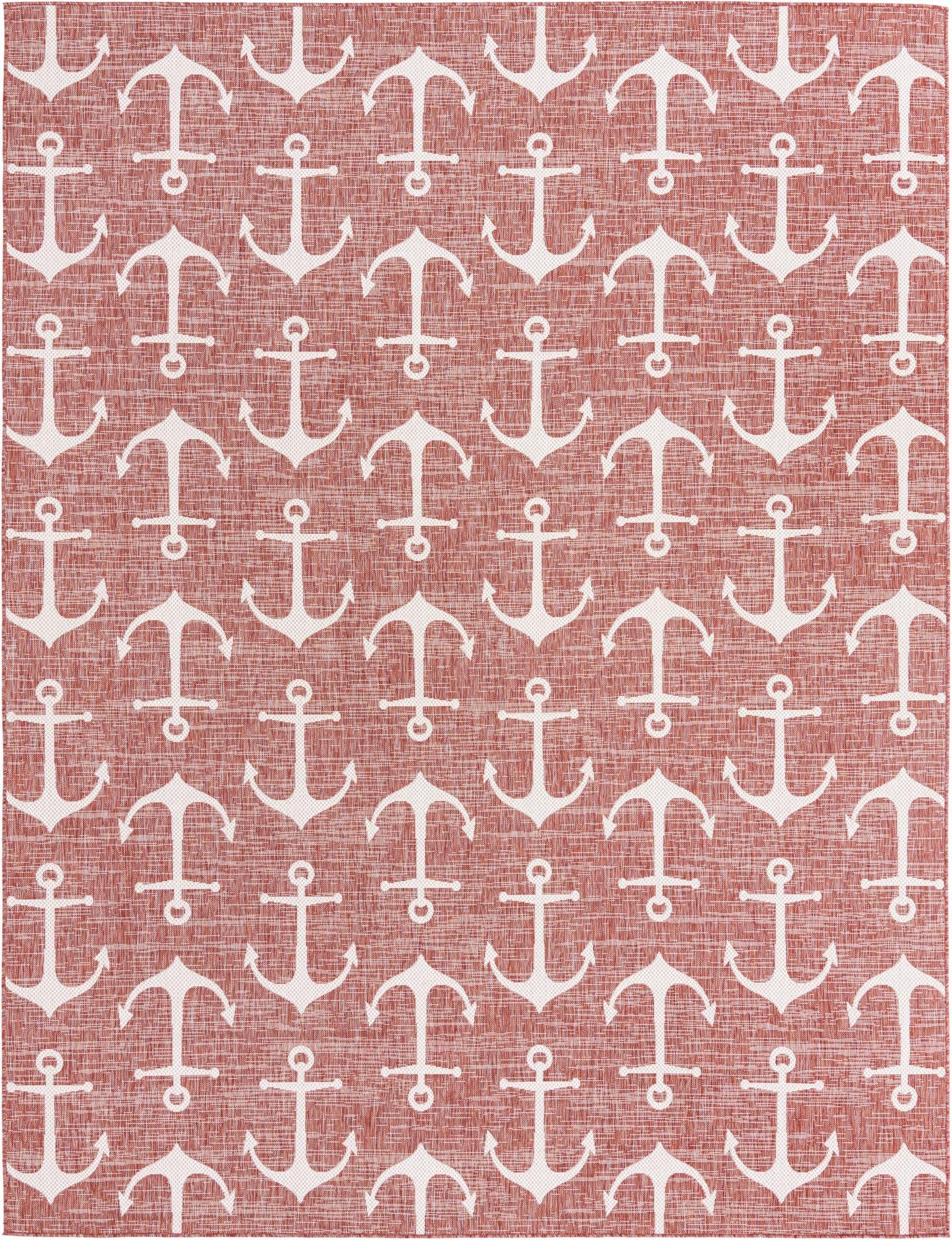 Unique Loom Outdoor Coastal Collection Area Rug - Ahoy (10' x 13' 1" Rectangle, Rust Red/ Ivory)