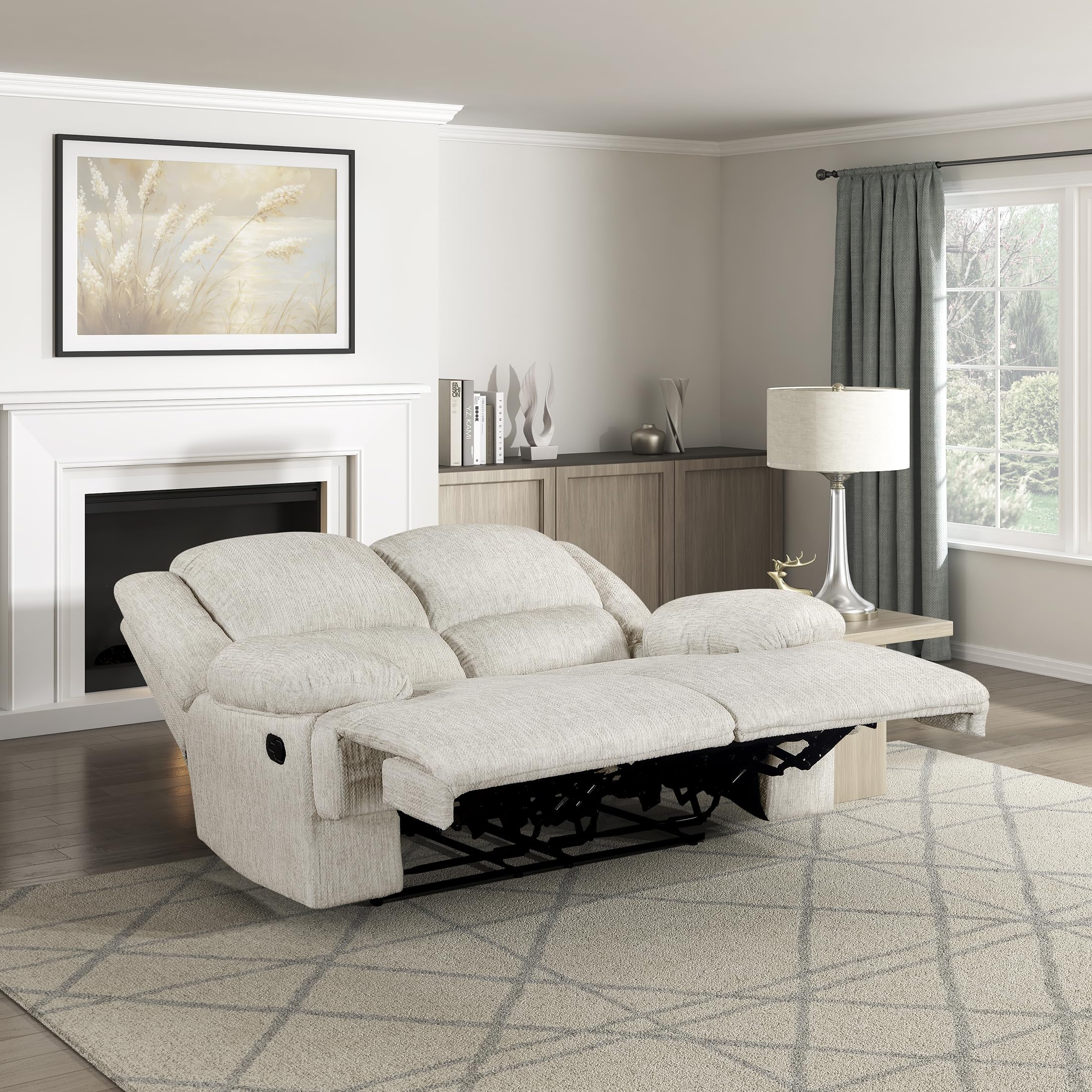 Lexicon Manual Double Reclining Loveseat, Textured Microfiber Wall Hugger Recliner Loveseat, Pillow Top Arms, 2 Seater Couch for Living Room/Theater Seating/Apartment, Easy Assembly, Vanilla Beige