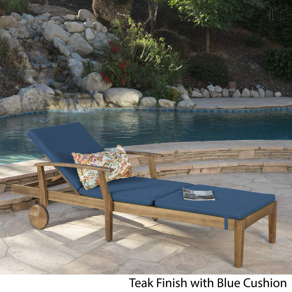 Christopher Knight Home Perla Outdoor Chaise Lounge with Water Resistant Cushion, Teak Finish / Blue