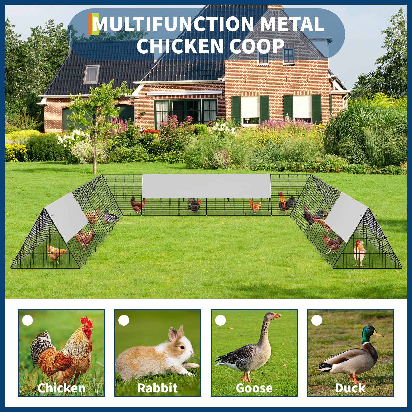 236.2" x 157.5" x 24.2" Chicken Tunnels for Yard, Portable Chicken Coop with Corner Frames, 2 Sets, Easy Installation, for Chickens, Ducks, Rabbits