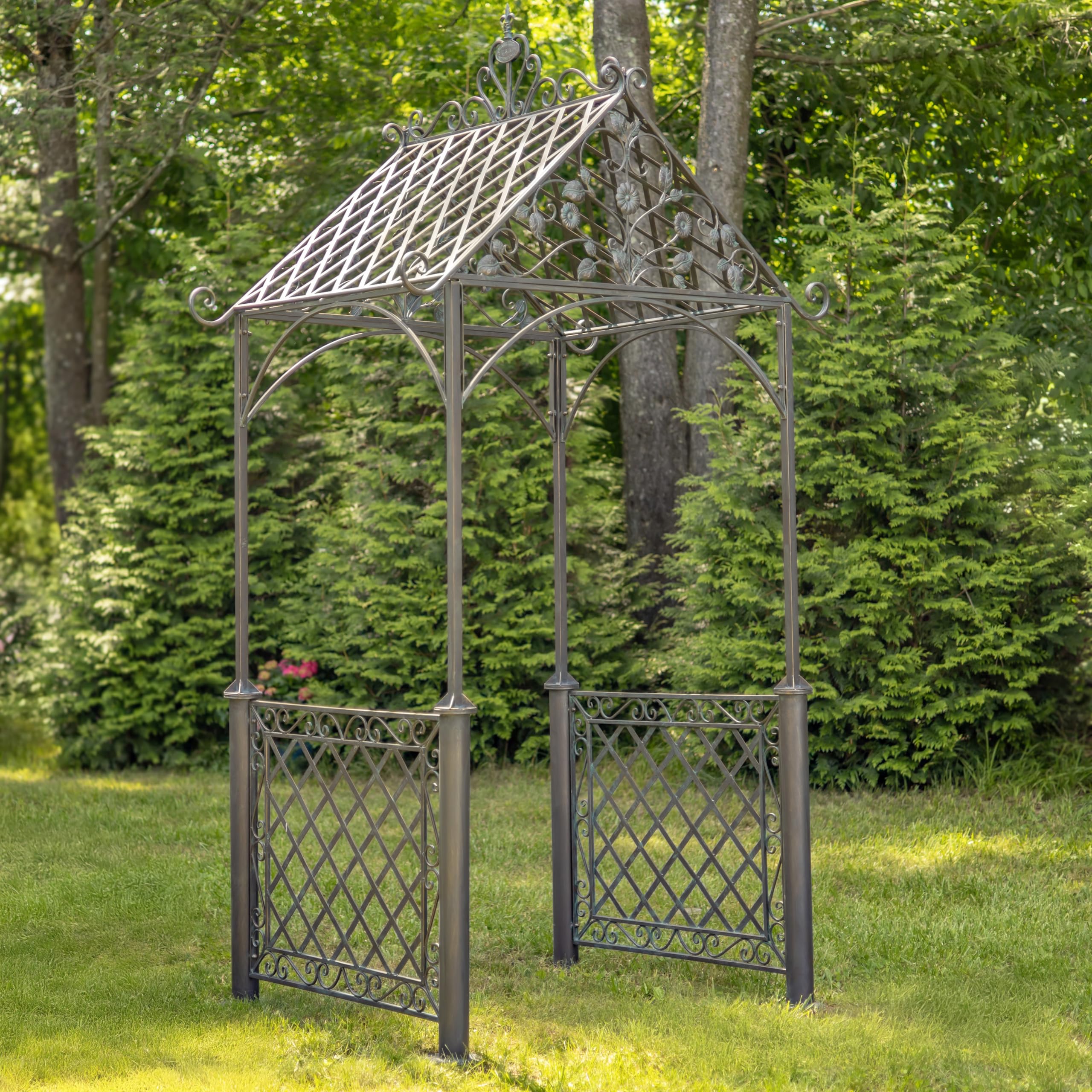 9.5ft T Iron Garden Arch with Embellished Trellis London 1820" (Antique Bronze)