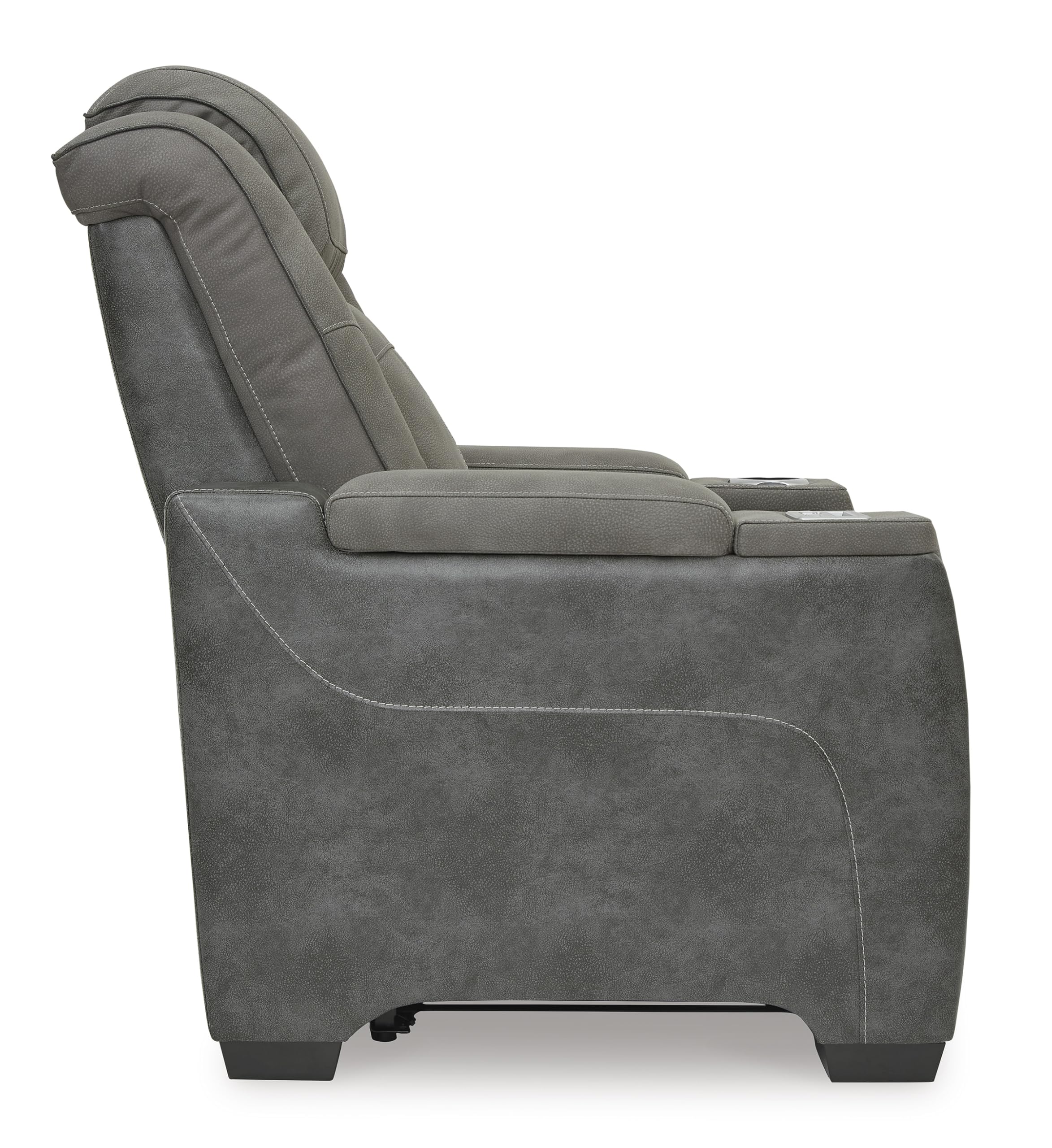 Signature Design by Ashley Next-Gen DuraPella Power Recliner with Adjustable Headrest, Storage Armrests, Wireless & USB Charging, Faux Leather, 2-Tone Gray